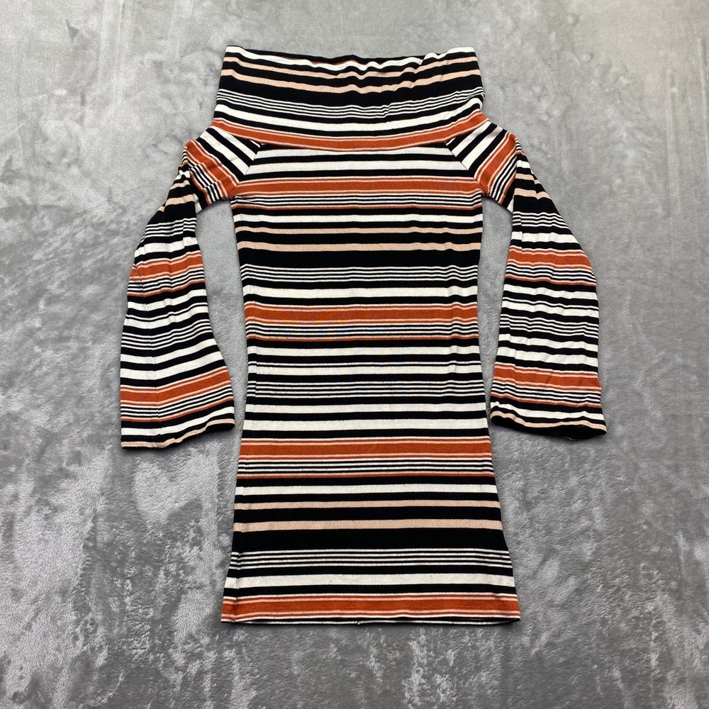 Free People Striped Off The Shoulder Top Orange Black Ribbed Size XS Boho Grunge
